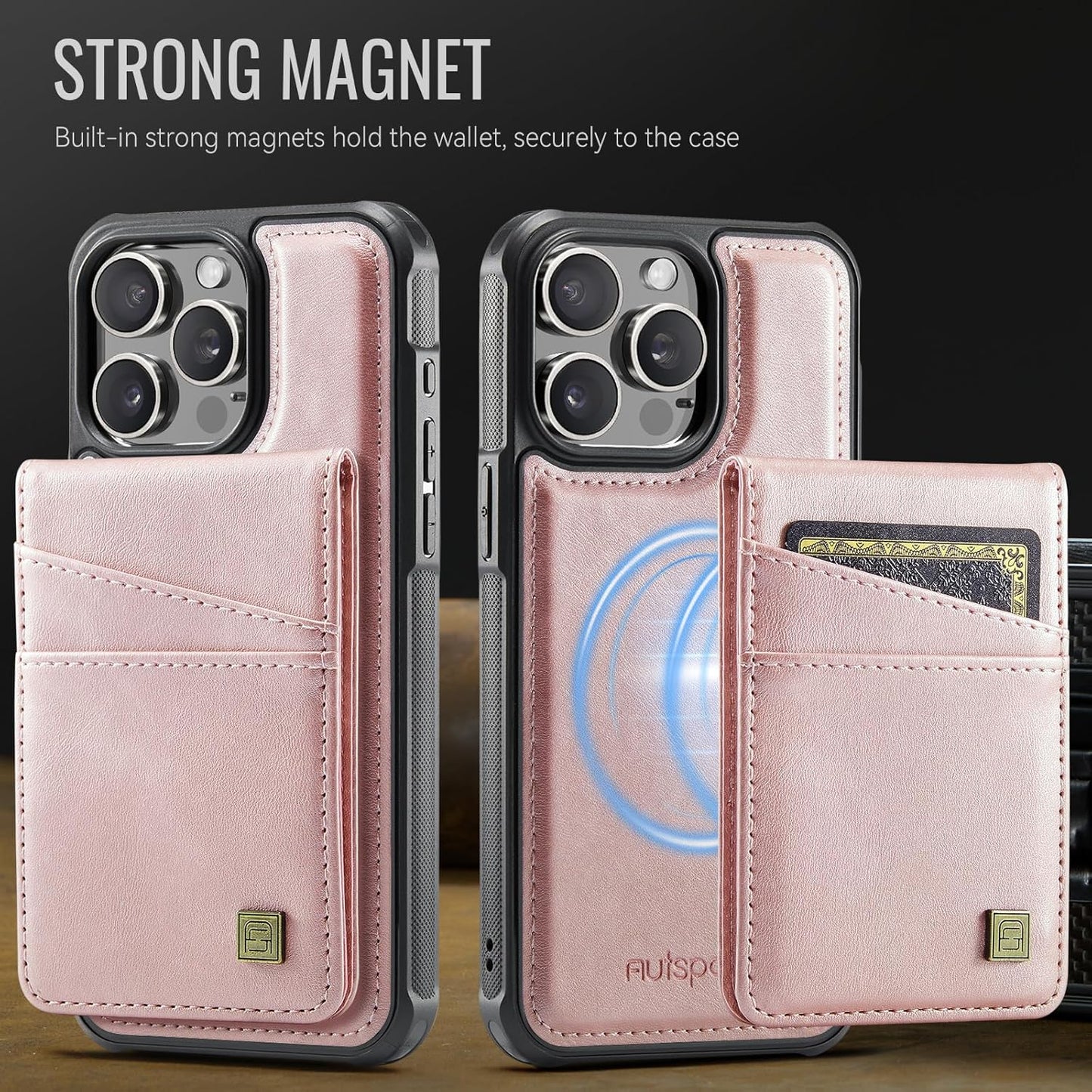 Up and down card holder mobile phone case suitable for iPhone 14 Pro max, RFID (anti-theft), supports car magnetic suction function, card slot wallet holder Black
