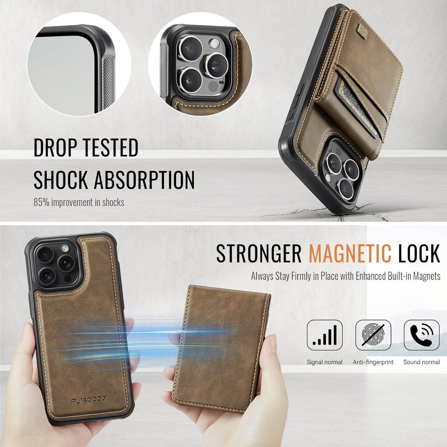 Up and down card holder mobile phone case suitable for iPhone 16 Pro, RFID (anti-theft), supports car magnetic suction function, card slot wallet holder Blue