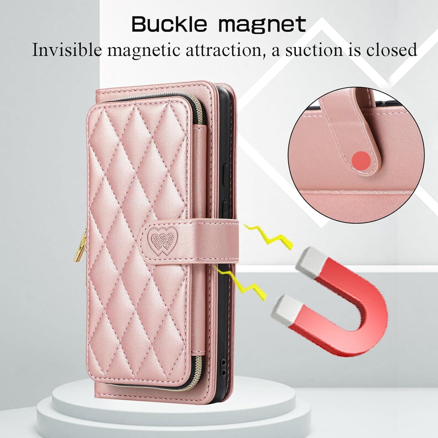 iTape Diamond Wallet Case for Google Pixel 8, Flip Leather Stand, Wrist Strap, Magnetic Closure, Shockproof Case Coin Purse Card Holder, Crossbody Strap Black