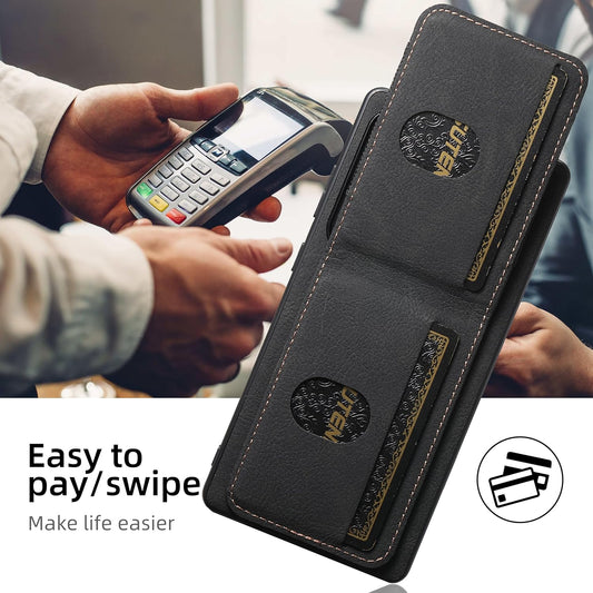 iTape Litchi Texture Phone Case for Samsung Galaxy S25 Ultra - Ultra-thin Simple Card Holder Phone Case with Stand Durable Buffer [Shockproof TPU Inner Shell] Black