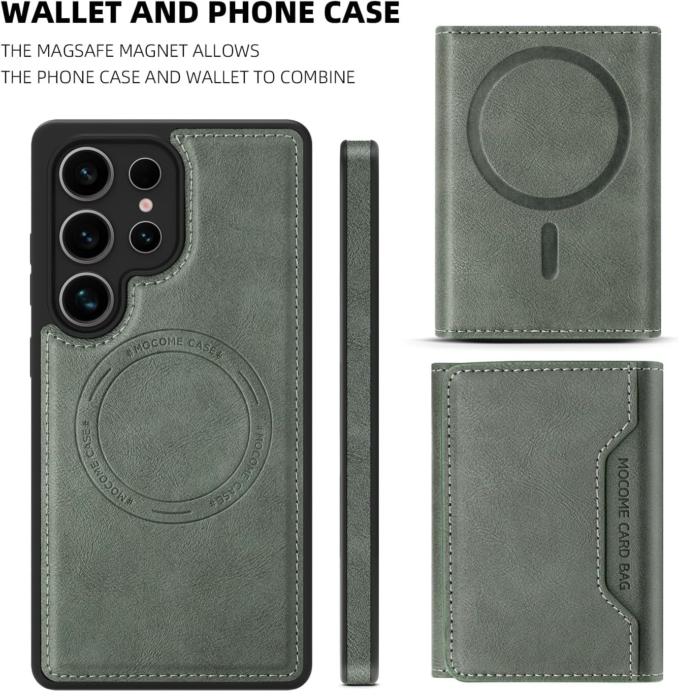 2 in 1 card holder phone case for Samsung Galaxy S25 Ultra, magnetic leather phone case magnetic car mount wireless charging, card holder holder Purple