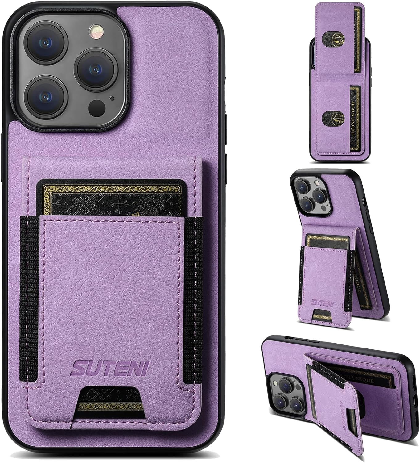 Litchi Texture Phone Case for iPhone 14 Pro - Ultra-thin Simple Card Holder Phone Case with Stand Durable Buffer [Shockproof TPU Inner Shell] Pink