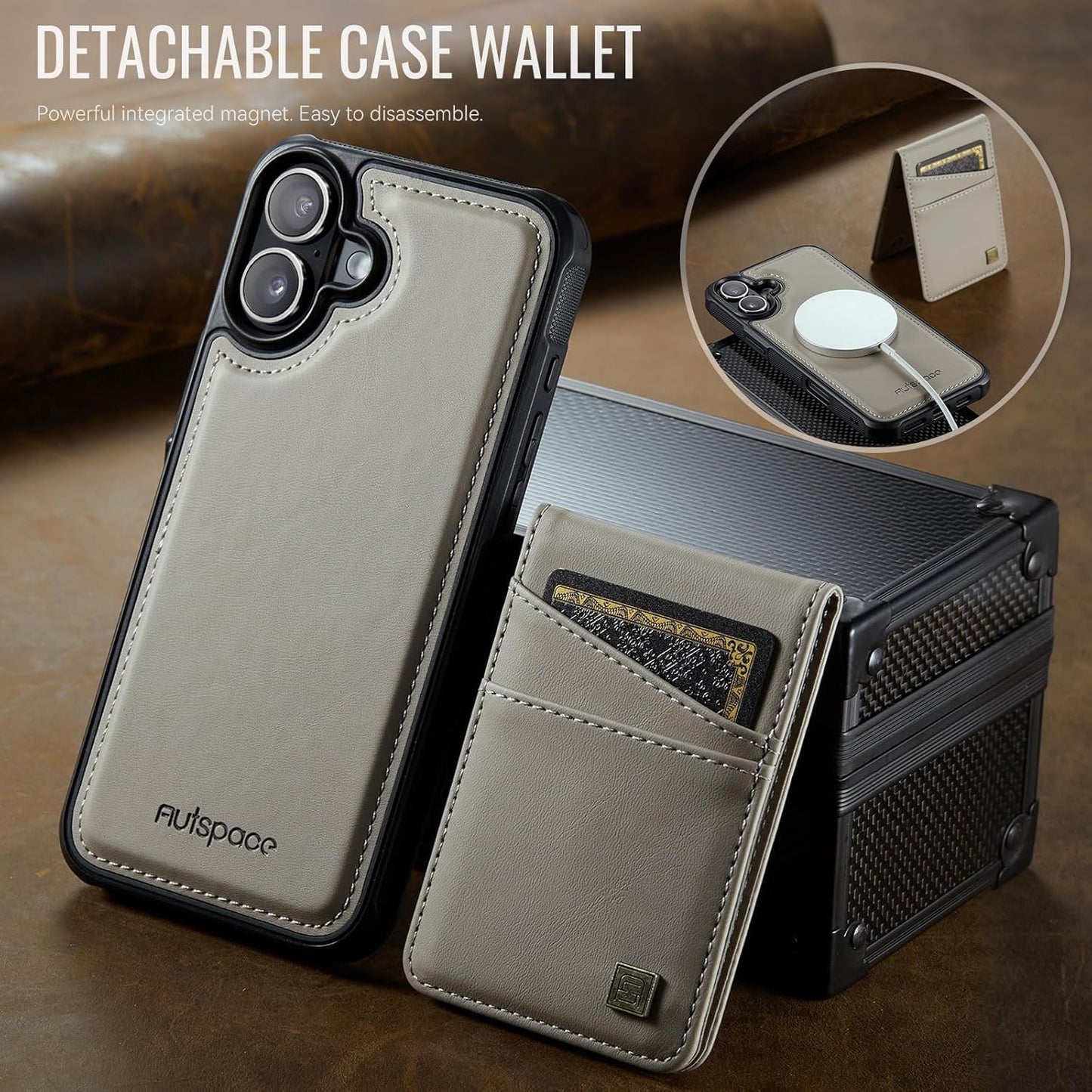 Up and down card holder mobile phone case suitable for iPhone 16 Plus, RFID (anti-theft), supports car magnetic suction function, card slot wallet holder Brown