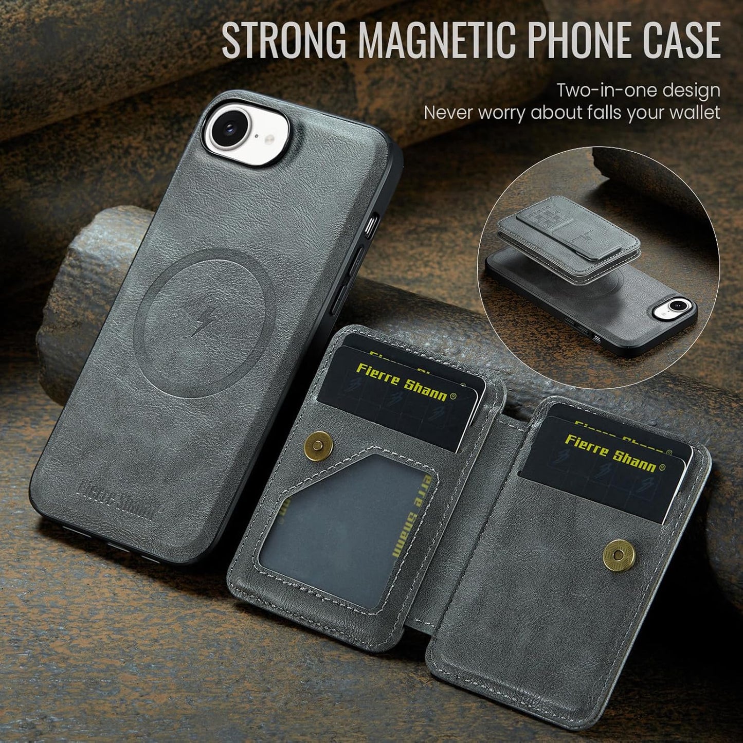 Magnetic Leather Phone Case for iPhone 16E, （RFID） Card Slot Wallet Flip Folding Stand, Wireless Charging Phone Case for iPhone 16E（RFID） Green
