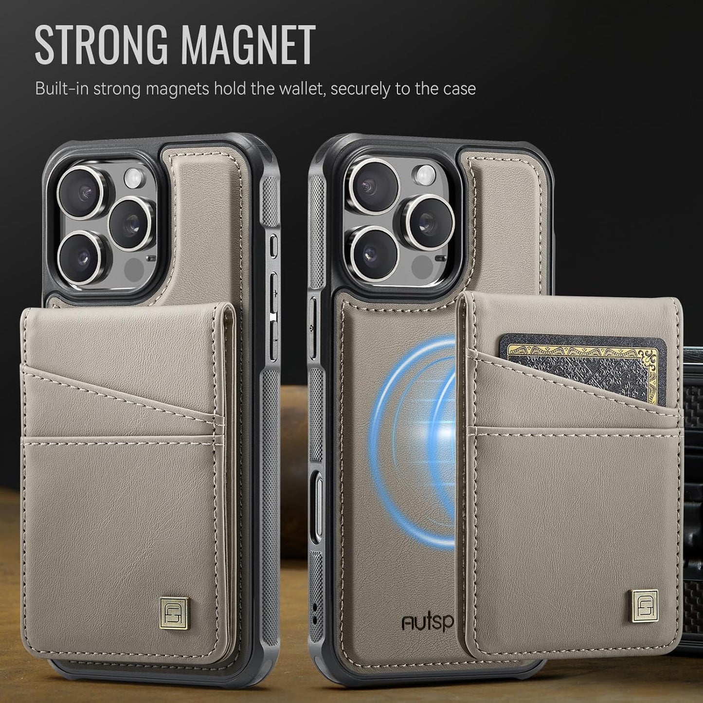 Up and down card holder mobile phone case suitable for iPhone 16 Pro, RFID (anti-theft), supports car magnetic suction function, card slot wallet holder Blue