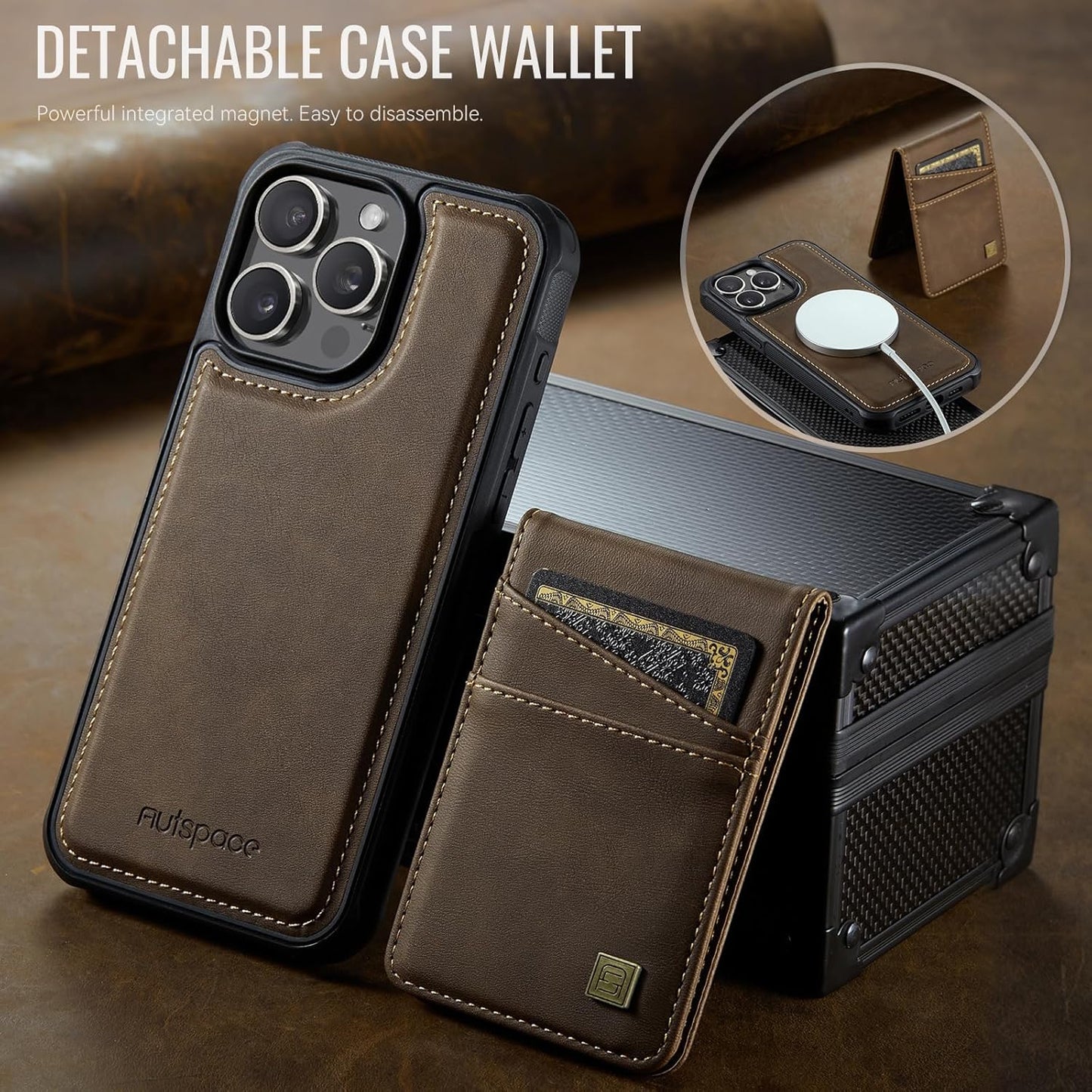 Up and down card holder mobile phone case suitable for iPhone 14 Pro max, RFID (anti-theft), supports car magnetic suction function, card slot wallet holder Black