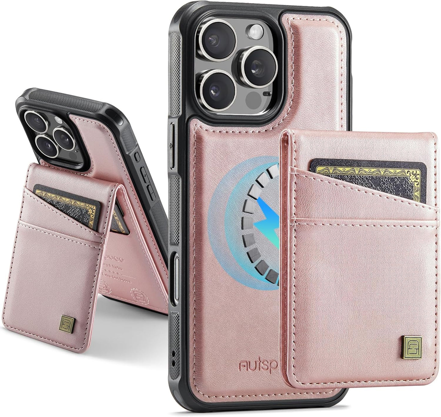 Up and down card holder mobile phone case suitable for iPhone 16 Pro max, RFID (anti-theft), supports car magnetic suction function, card slot wallet holder Black