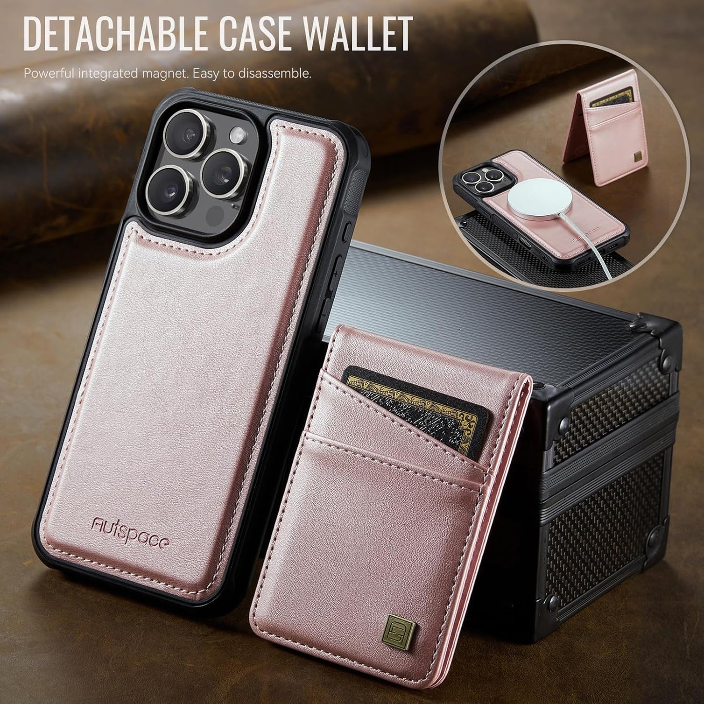 Up and down card holder mobile phone case suitable for iPhone 16 Pro max, RFID (anti-theft), supports car magnetic suction function, card slot wallet holder Black