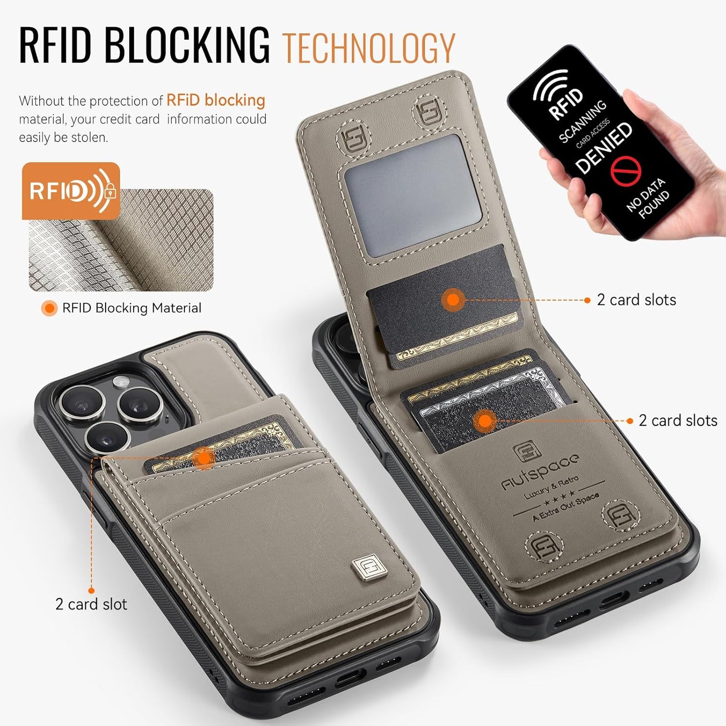 Up and down card holder mobile phone case suitable for iPhone 14 Pro max, RFID (anti-theft), supports car magnetic suction function, card slot wallet holder Black