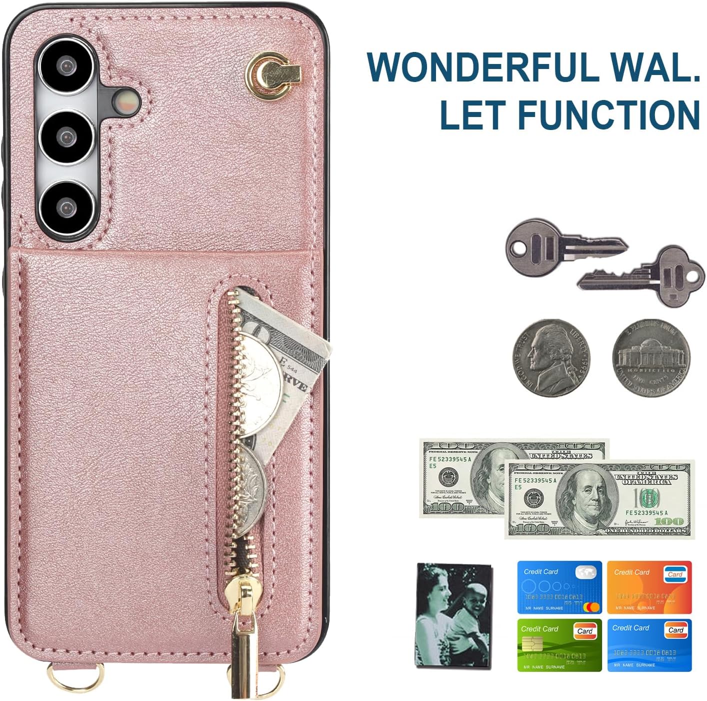 iTape Samsung Galaxy S24 plus Case Wallet, Zipper Coin Pouch, Credit Card Slot Holder, Wrist Strap, Samsung Galaxy S24 plus Case Adjustable Crossbody Lanyard [RFID Blocked] Purple