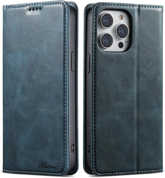 Wallet case for iPhone 14 Pro max, magnetic closure leather case, leather flip folio case holds up shockproof phone case Blue