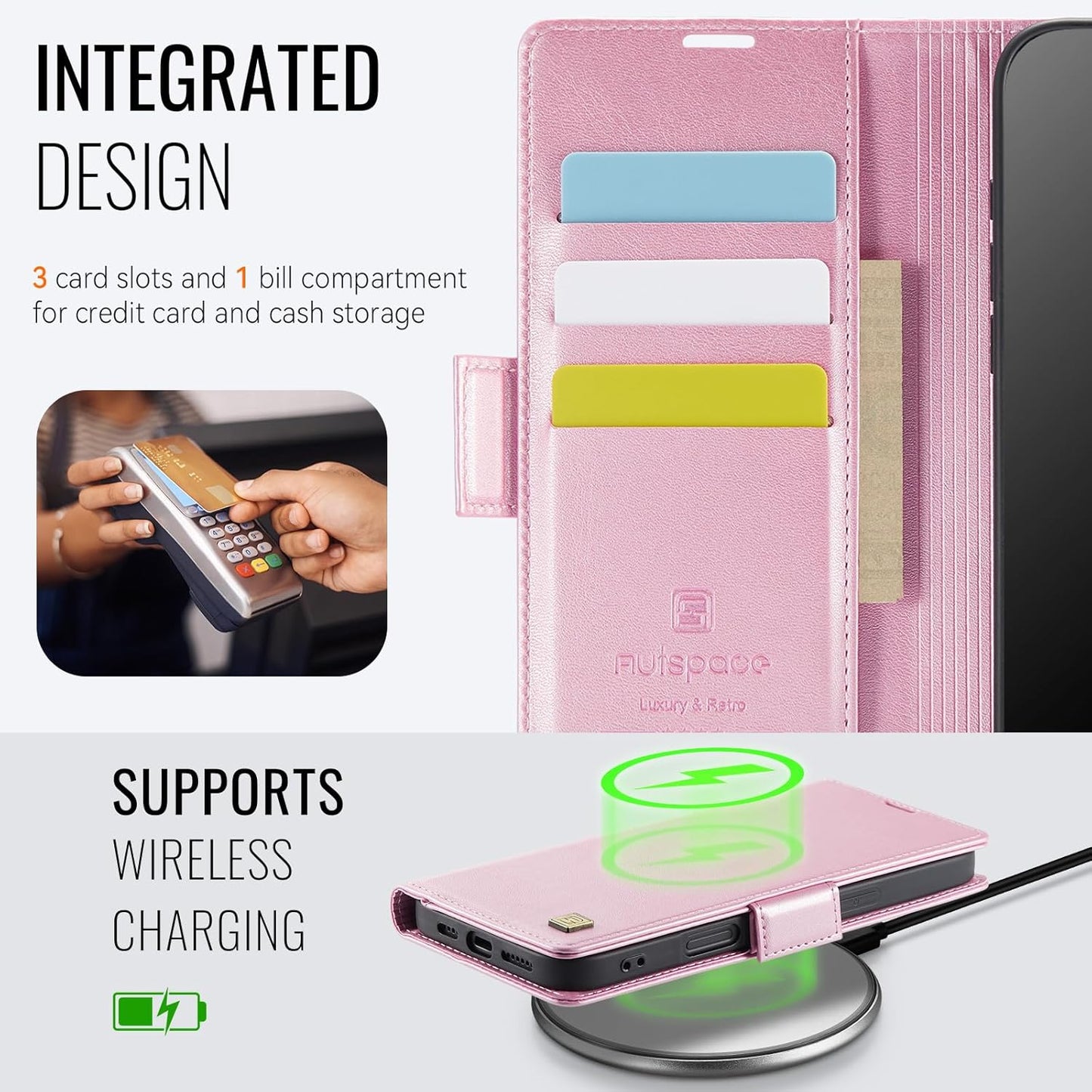 Soft leather wallet case for iPhone 16 Pro max, RFID (anti-theft), wallet card slot flip cover stand for iPhone 16 Pro max Support wireless charging Brown