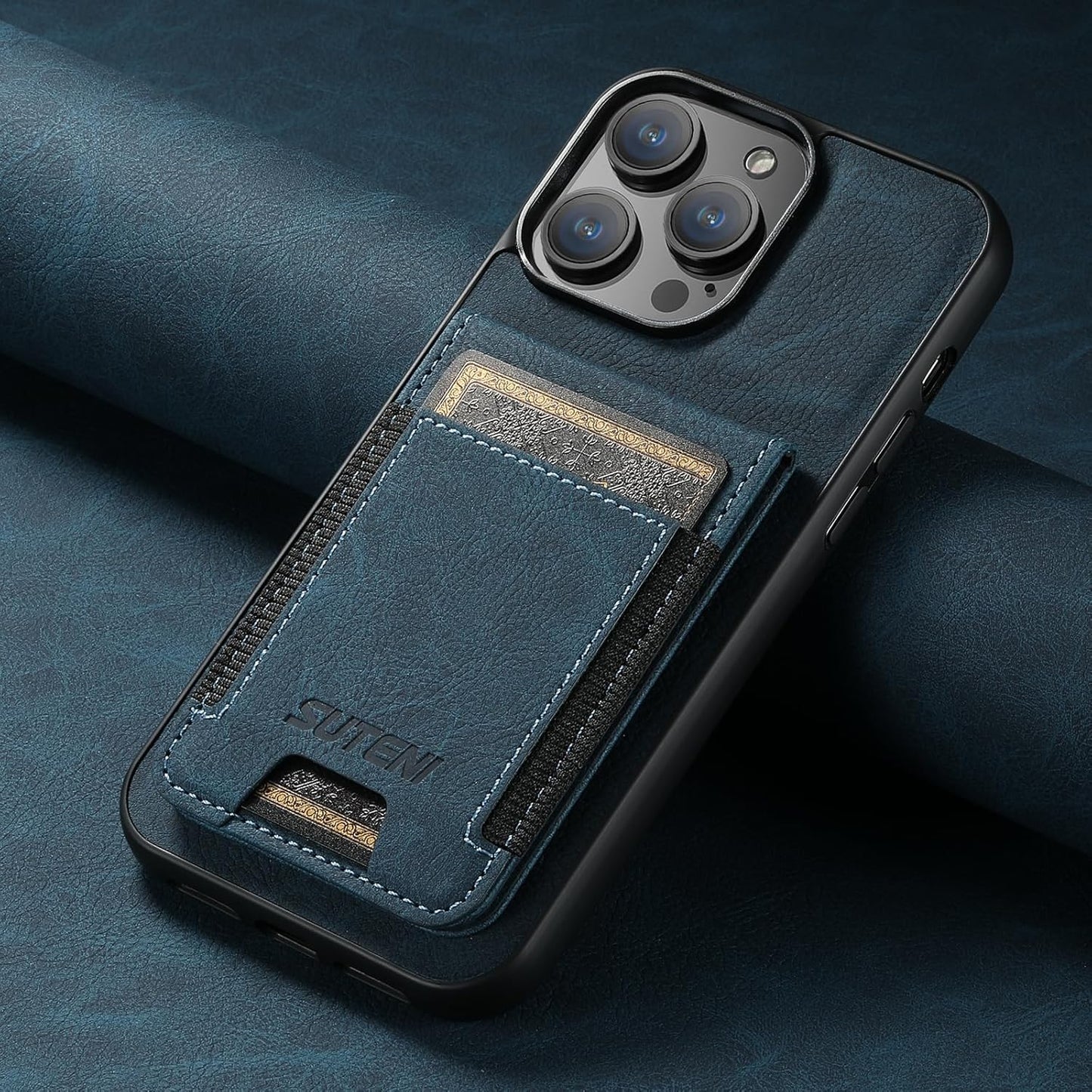Litchi Texture Phone Case for iPhone 13 Pro - Ultra-thin Simple Card Holder Phone Case with Stand Durable Buffer [Shockproof TPU Inner Shell] Brown