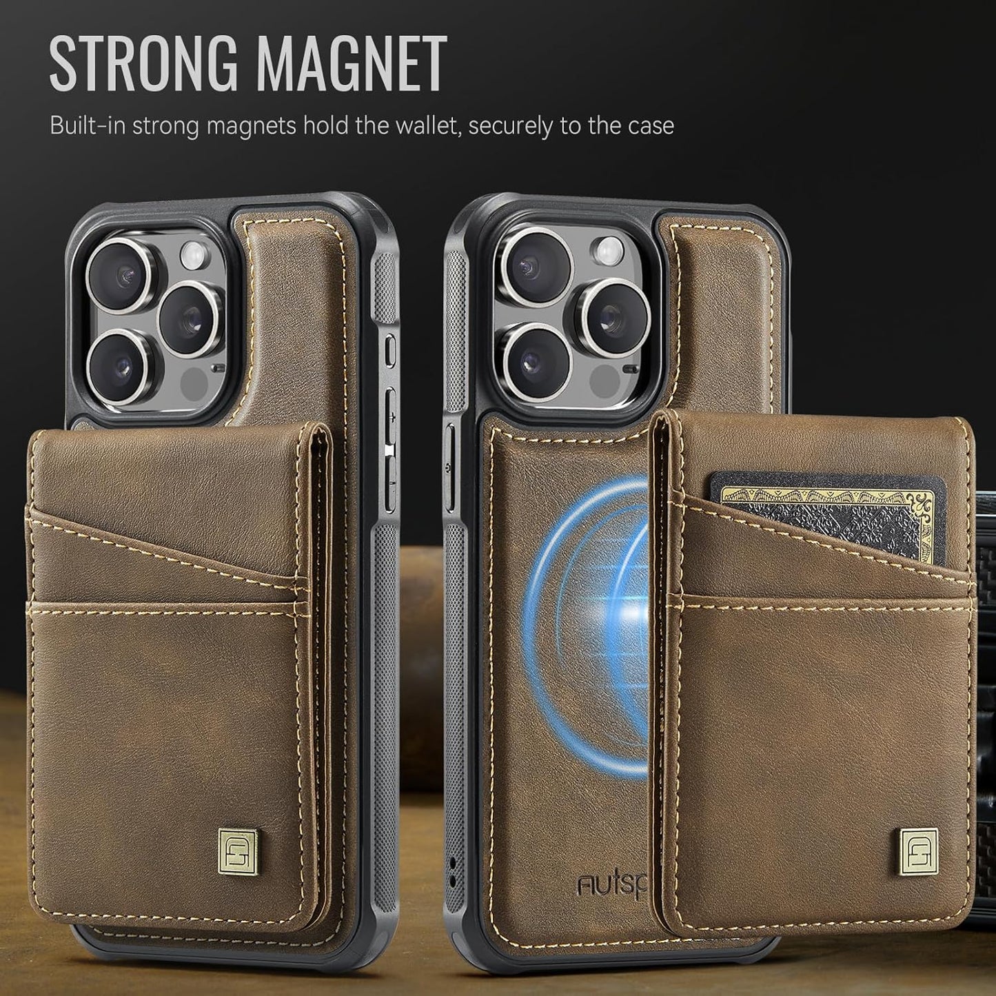 Up and down card holder mobile phone case suitable for iPhone 14 Pro max, RFID (anti-theft), supports car magnetic suction function, card slot wallet holder Black
