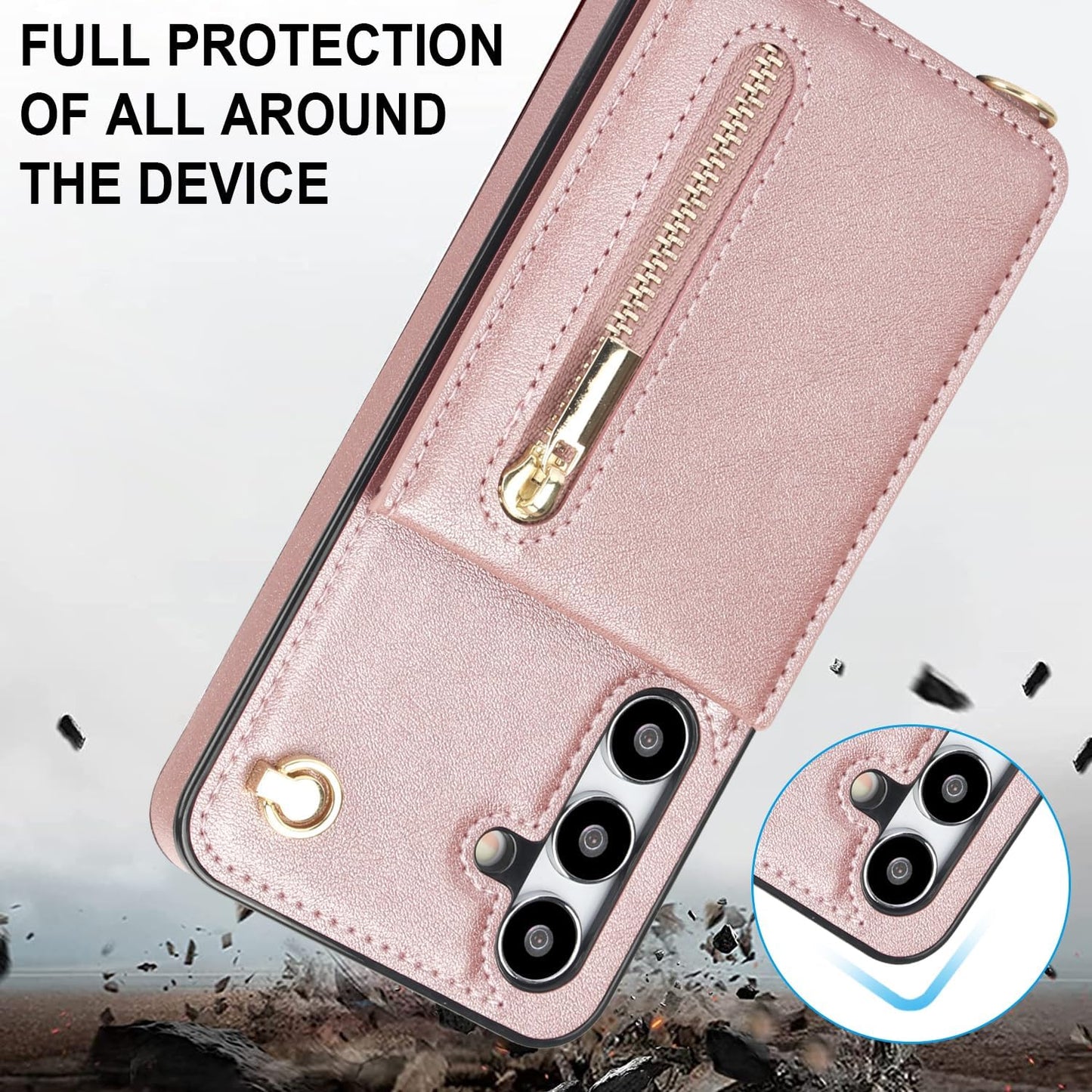 iTape Samsung Galaxy S24 plus Case Wallet, Zipper Coin Pouch, Credit Card Slot Holder, Wrist Strap, Samsung Galaxy S24 plus Case Adjustable Crossbody Lanyard [RFID Blocked] Purple