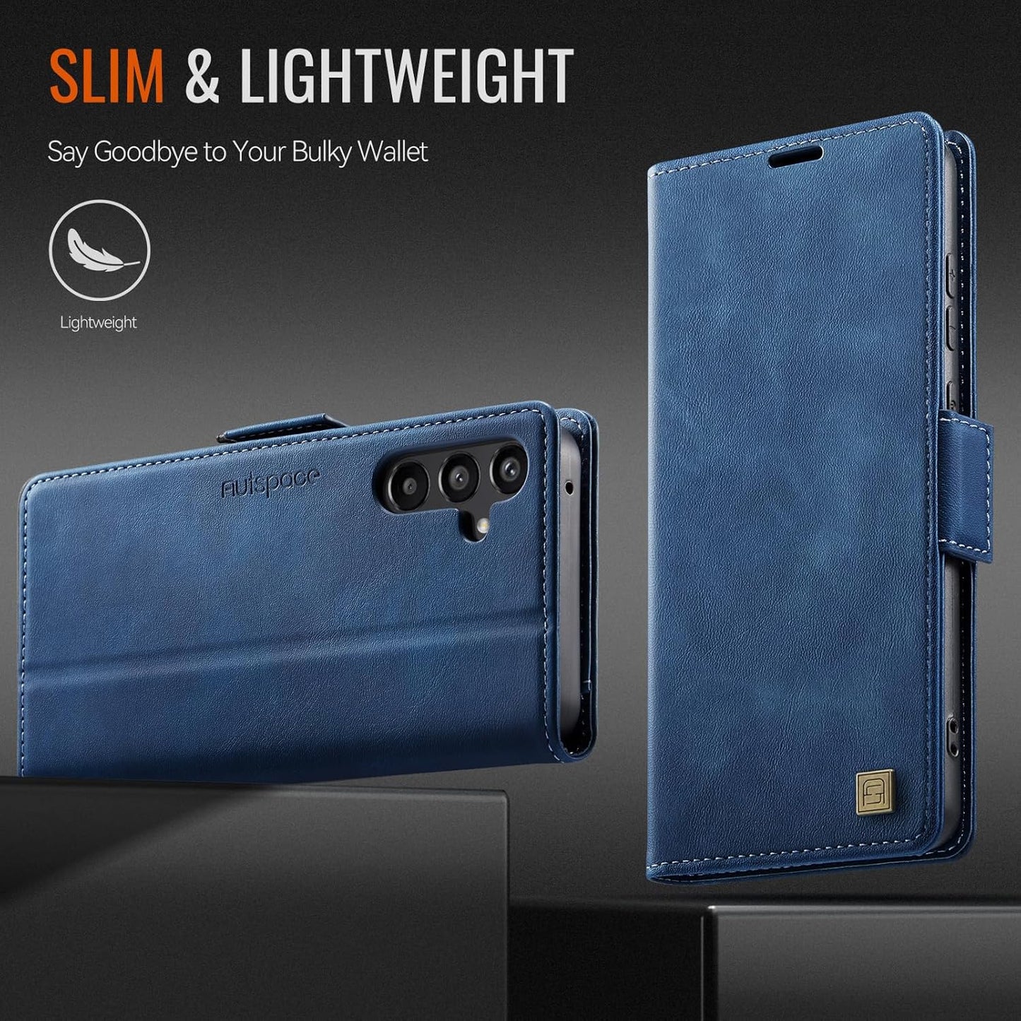 iTape Soft leather wallet case for Samsung Galaxy A55, RFID (anti-theft), wallet card slot flip cover stand for Samsung Galaxy A55 Support wireless charging Blue