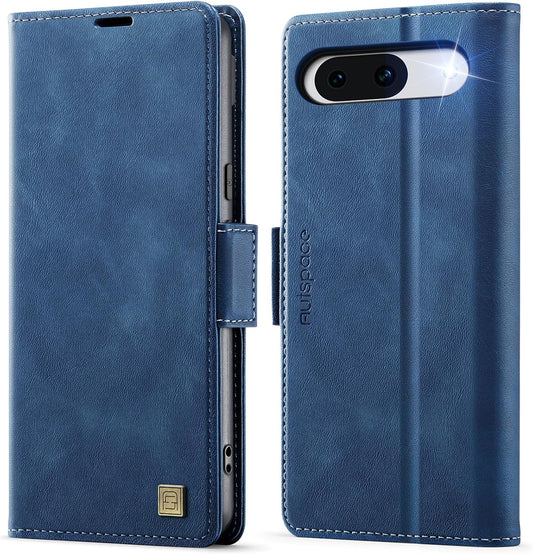 iTape Soft leather wallet case for Google Pixel 8a, RFID (anti-theft), wallet card slot flip cover stand for Google Pixel 8a Support wireless charging Blue