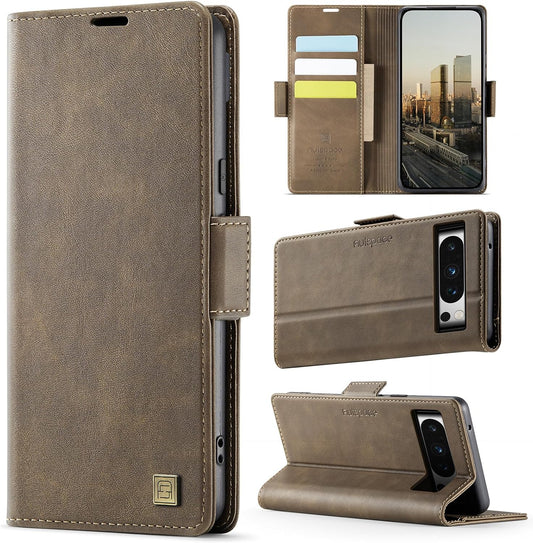iTape Soft leather wallet case for Google Pixel 8 Pro, RFID (anti-theft), wallet card slot flip cover stand for Google Pixel 8 Pro Support wireless charging Brown
