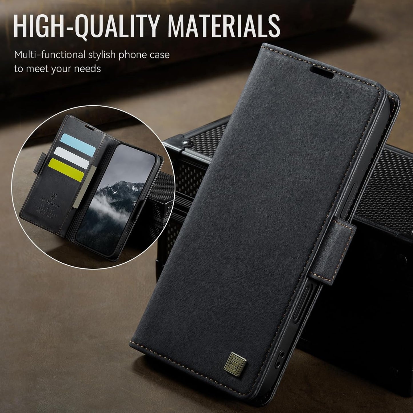 Soft leather wallet case for iPhone 16 Pro max, RFID (anti-theft), wallet card slot flip cover stand for iPhone 16 Pro max Support wireless charging Brown
