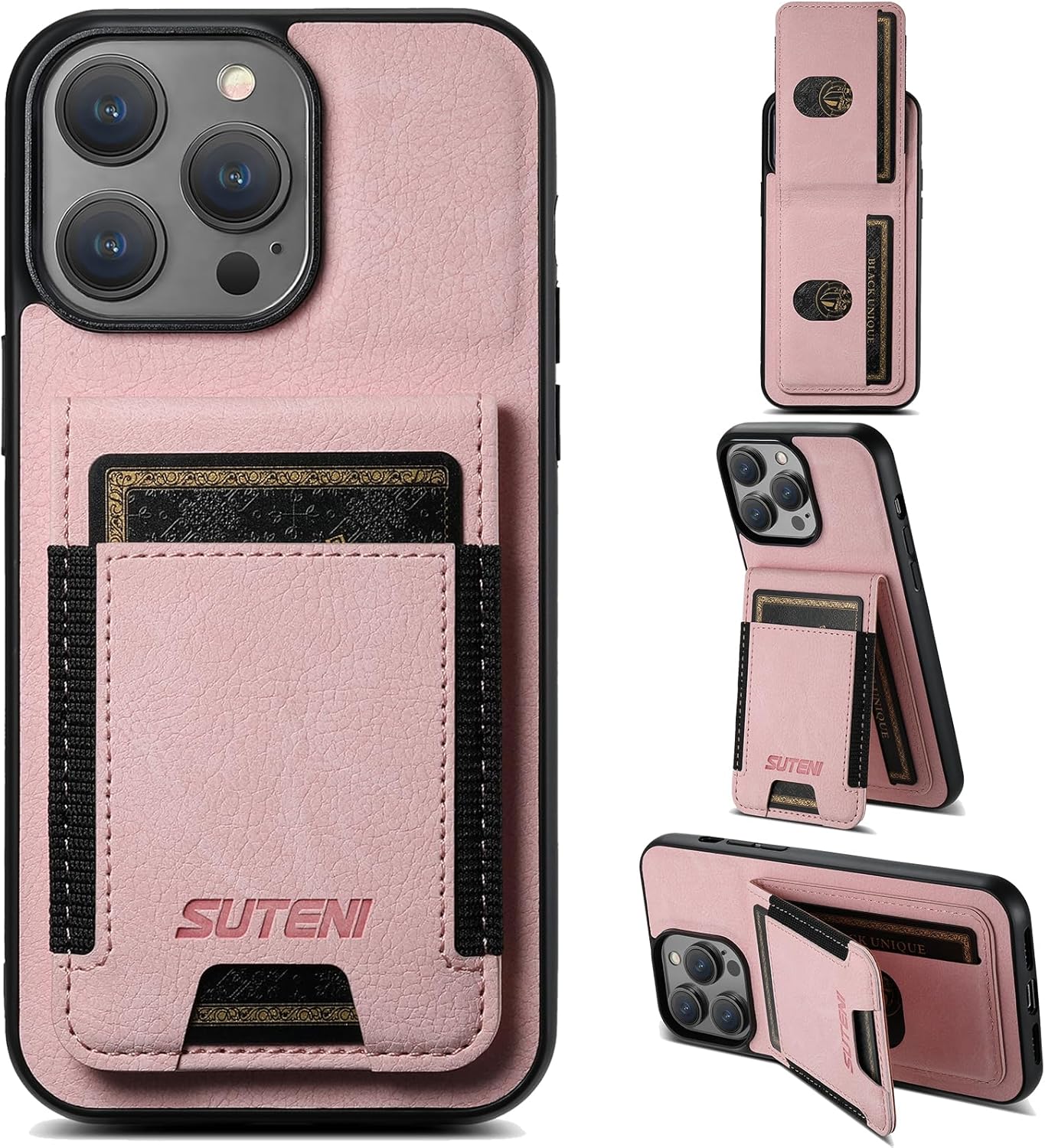 Litchi Texture Phone Case for iPhone 14 Pro max - Ultra-thin Simple Card Holder Phone Case with Stand Durable Buffer [Shockproof TPU Inner Shell] Brown