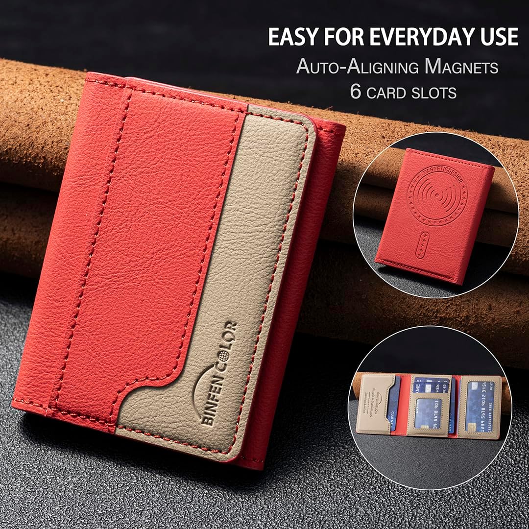 iTape Leather Magnetic Phone Wallet Compatible with Various Phone Models Android and iOS, Colorblock Horizontal Magnetic Card Holder Ultra-thin Wallet Card Holder Flip Stand Green