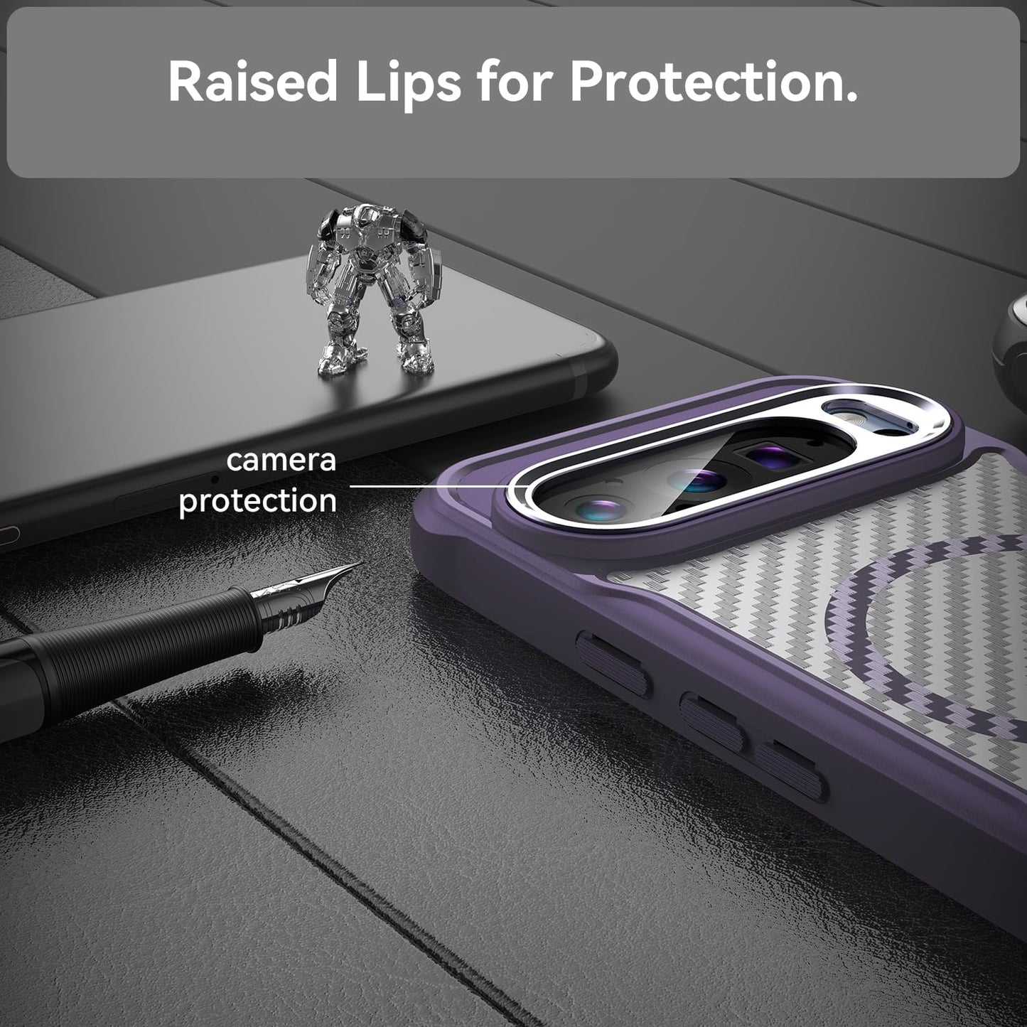 iTape Magnetic carbon fibre case for Google Pixel 9 Pro, support wireless charging, carbon fibre shockproof slim case Black