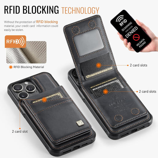 Up and down card holder mobile phone case suitable for iPhone 14 Pro max, RFID (anti-theft), supports car magnetic suction function, card slot wallet holder Black