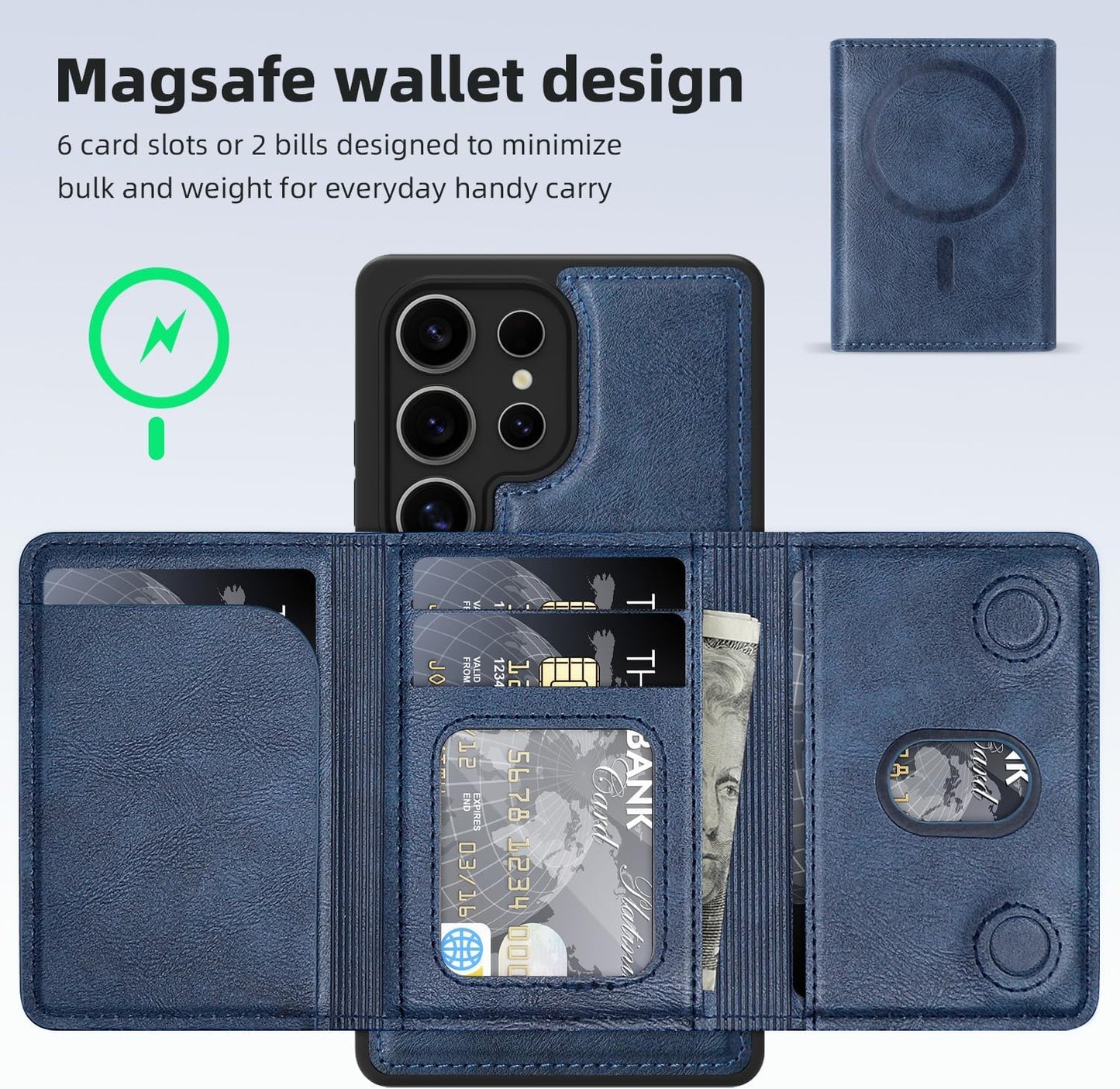 2 in 1 card holder phone case for Samsung Galaxy S25 Ultra, magnetic leather phone case magnetic car mount wireless charging, card holder holder Purple