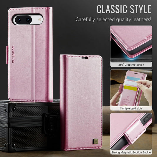 iTape Soft leather wallet case for Google Pixel 8, RFID (anti-theft), wallet card slot flip cover stand for Google Pixel 8 Support wireless charging Rose Gold