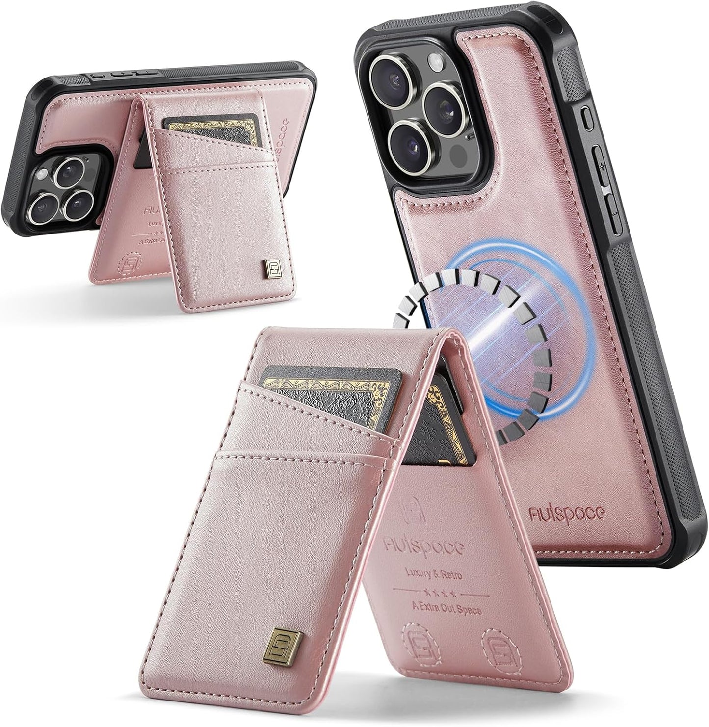 Up and down card holder mobile phone case suitable for iPhone 14 Pro max, RFID (anti-theft), supports car magnetic suction function, card slot wallet holder Black