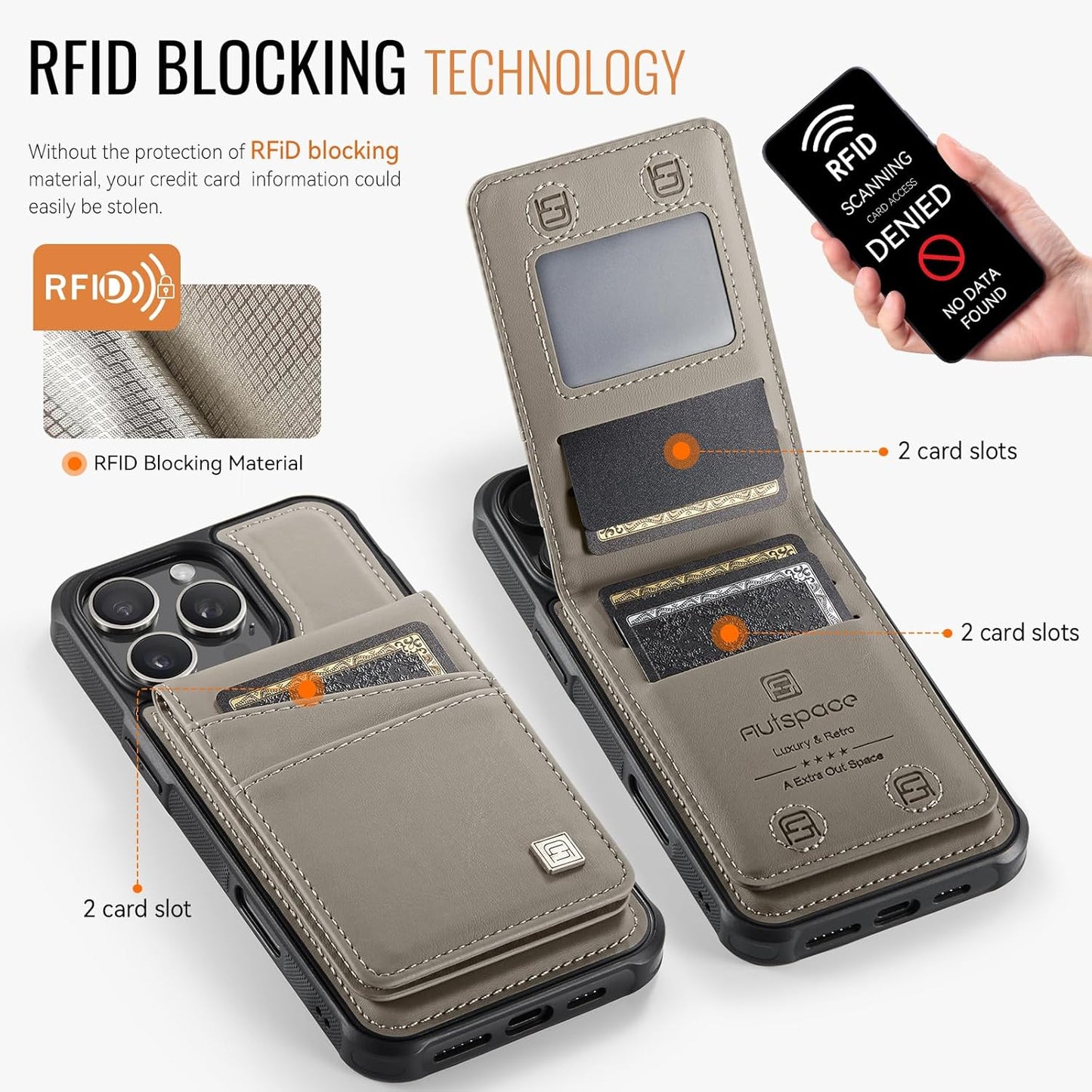 Up and down card holder mobile phone case suitable for iPhone 16 Pro, RFID (anti-theft), supports car magnetic suction function, card slot wallet holder Blue
