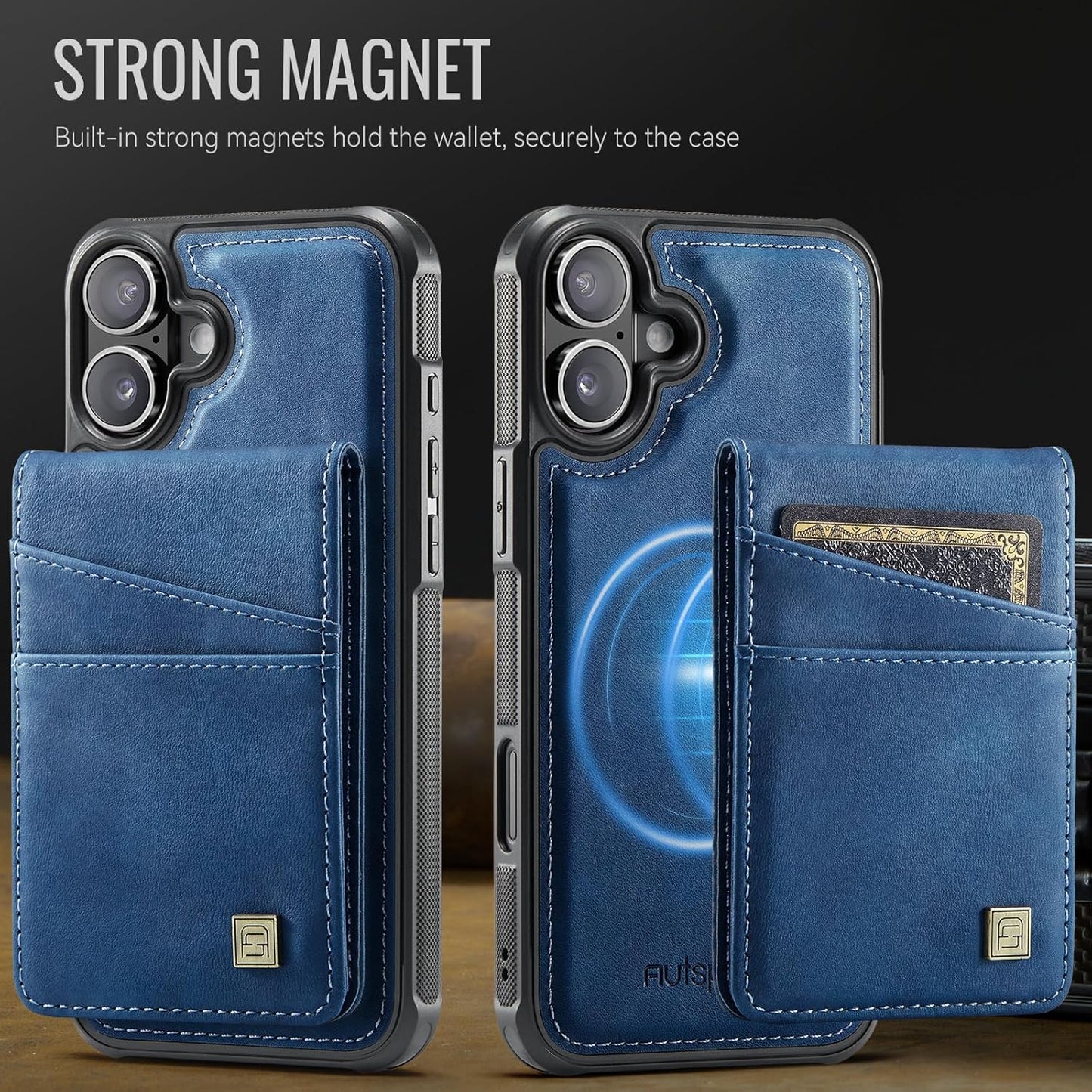 Up and down card holder mobile phone case suitable for iPhone 16 Plus, RFID (anti-theft), supports car magnetic suction function, card slot wallet holder Brown