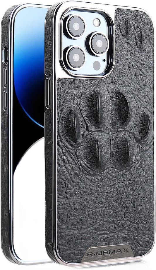 Crocodile pattern phone case for iPhone 15 Pro max, shockproof and drop-proof phone case, genuine leather crocodile pattern phone protective case Black