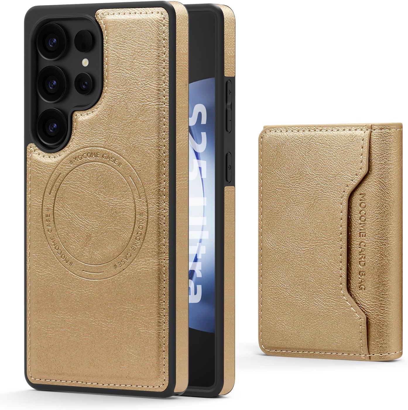 2 in 1 card holder phone case for Samsung Galaxy S25 Ultra, magnetic leather phone case magnetic car mount wireless charging, card holder holder Purple