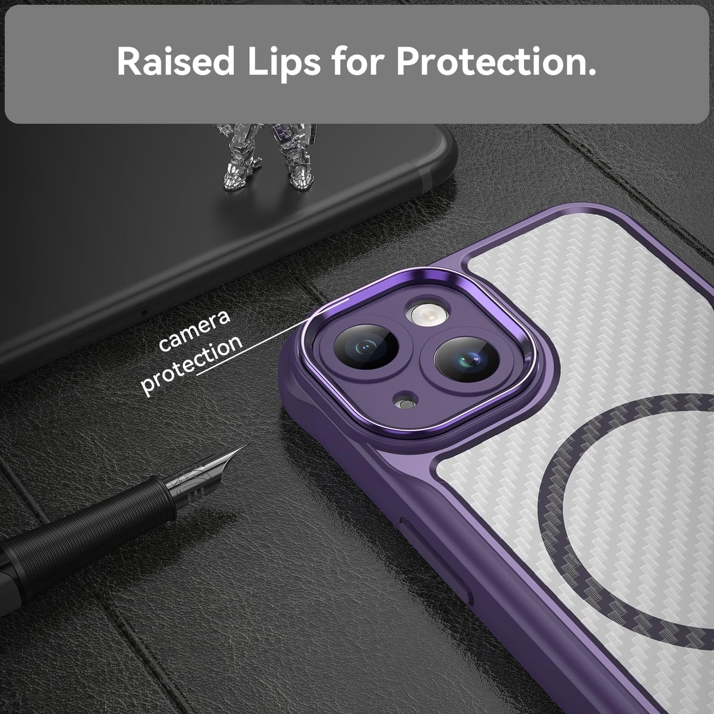 Magnetic carbon fibre case for iPhone 13, support wireless charging, carbon fibre shockproof slim case Purple