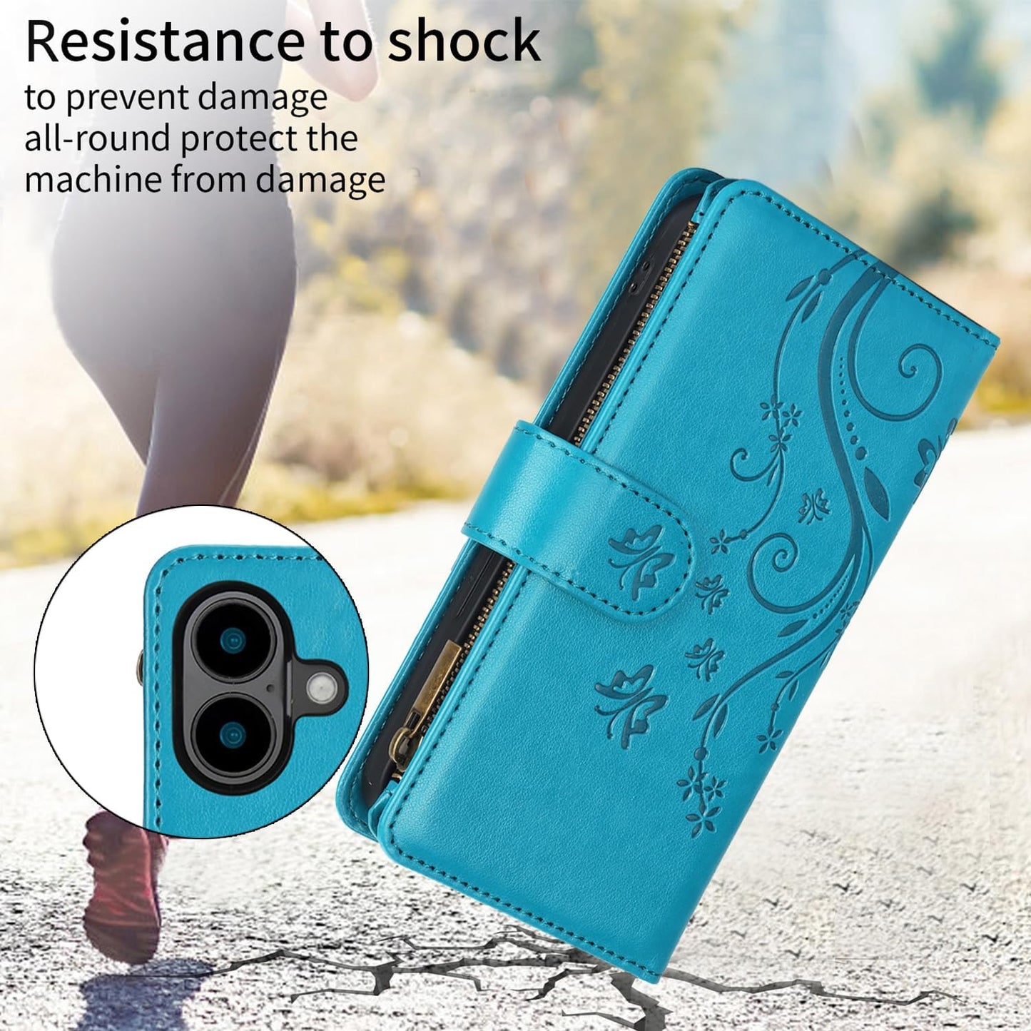Orchid Butterfly Phone Case for iPhone 16 with Multiple Card Slots Wallet, Magnetic Closure Bracket, Shockproof Protective Phone Case Wristband