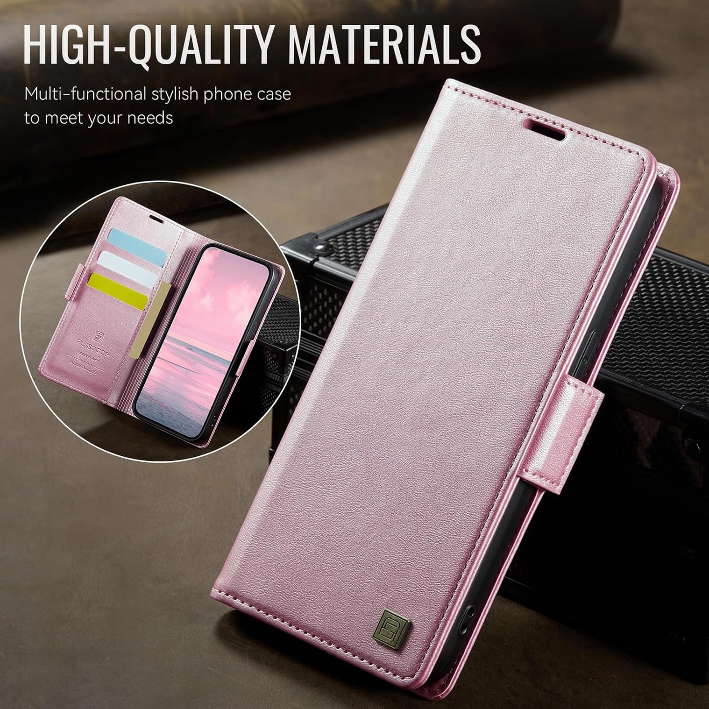 Soft leather wallet case for iPhone 16E, RFID (anti-theft), wallet card slot flip cover stand for iPhone 16E Support wireless charging Gray