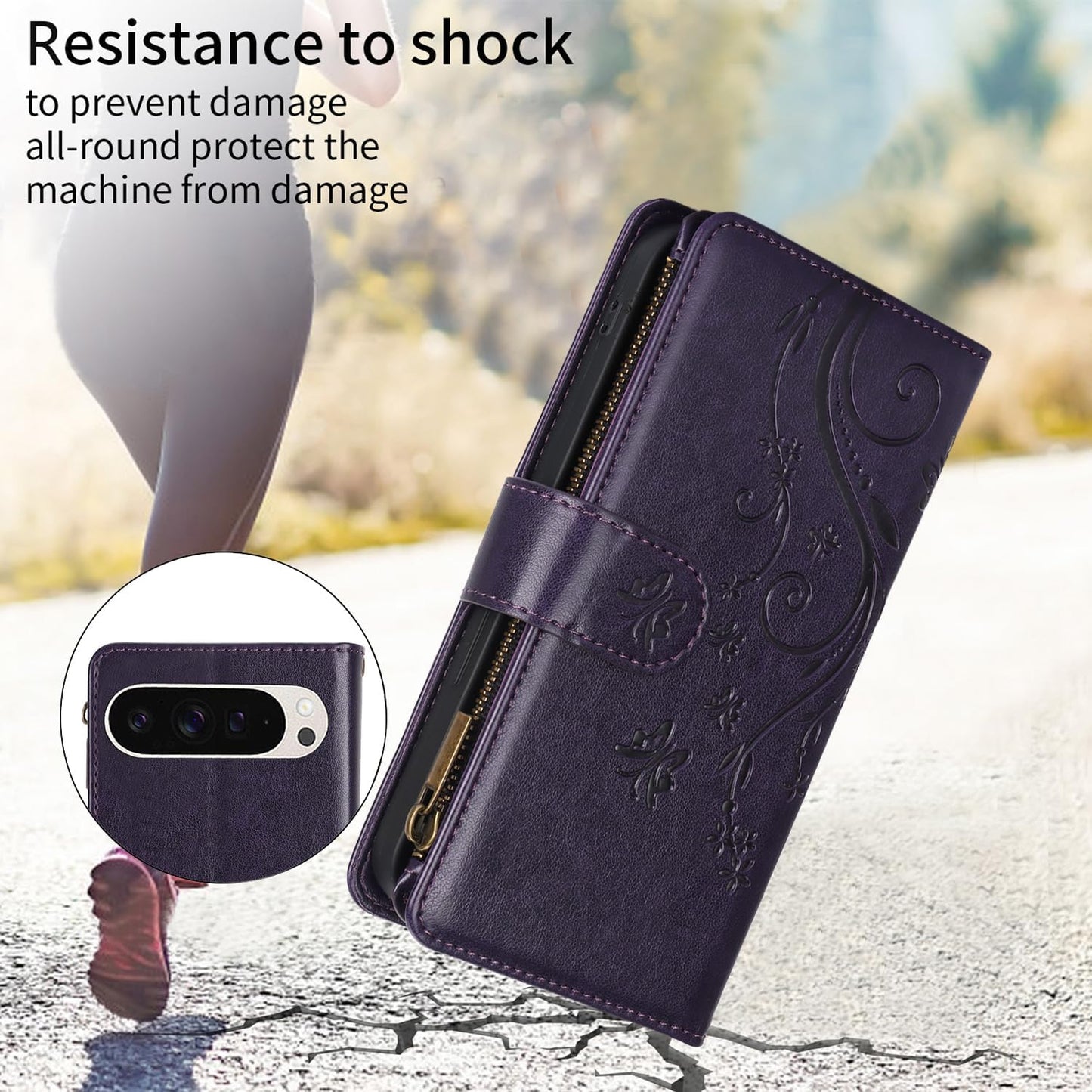 iTape Orchid Butterfly Phone Case for Google Pixel 9 with Multiple Card Slots Wallet, Magnetic Closure Bracket, Shockproof Protective Phone Case Wristband