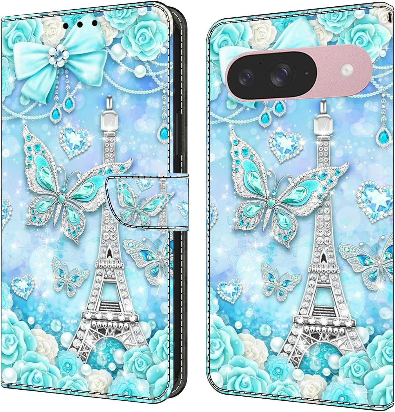 iTape Graffiti wallet phone case for Google Pixel 9, shockproof phone case, card slot wallet, flip stand phone case