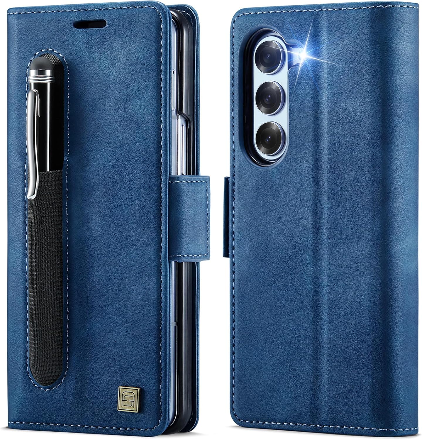 iTape Soft leather wallet case for Samsung Z Fold6, RFID (anti-theft), wallet card slot flip cover stand for Samsung Z Fold6 Support wireless charging Rose Gold