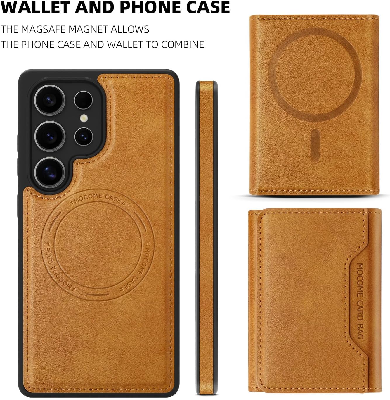 2 in 1 card holder phone case for Samsung Galaxy S25 Ultra, magnetic leather phone case magnetic car mount wireless charging, card holder holder Purple