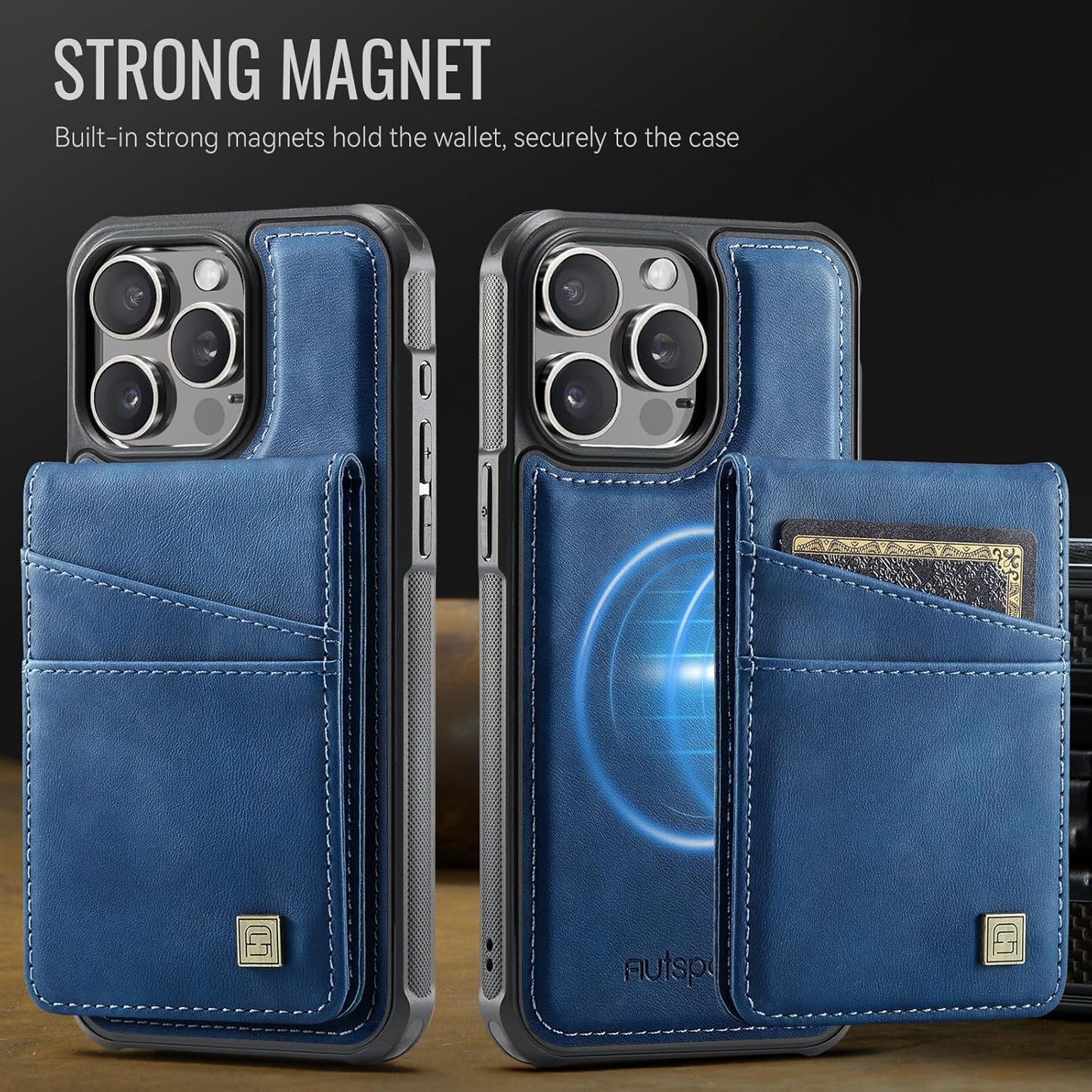 Up and down card holder mobile phone case suitable for iPhone 14 Pro max, RFID (anti-theft), supports car magnetic suction function, card slot wallet holder Black