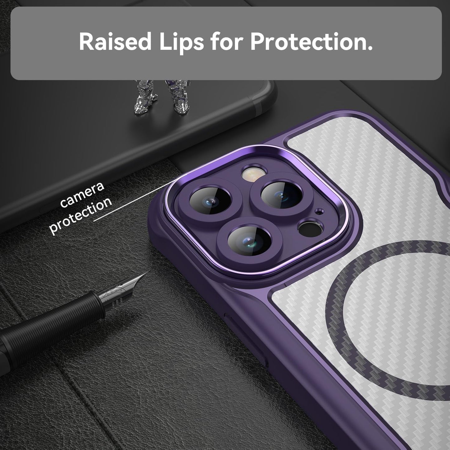 Magnetic carbon fibre case for iPhone 14 Pro max, support wireless charging, carbon fibre shockproof slim case Green