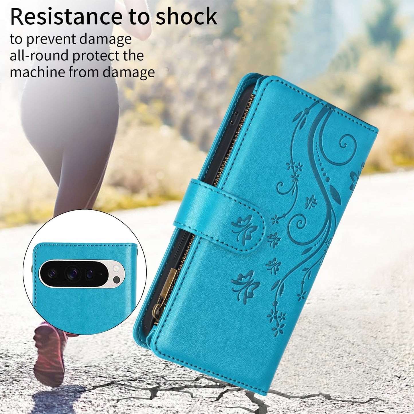 iTape Orchid Butterfly Phone Case for Google Pixel 9 with Multiple Card Slots Wallet, Magnetic Closure Bracket, Shockproof Protective Phone Case Wristband