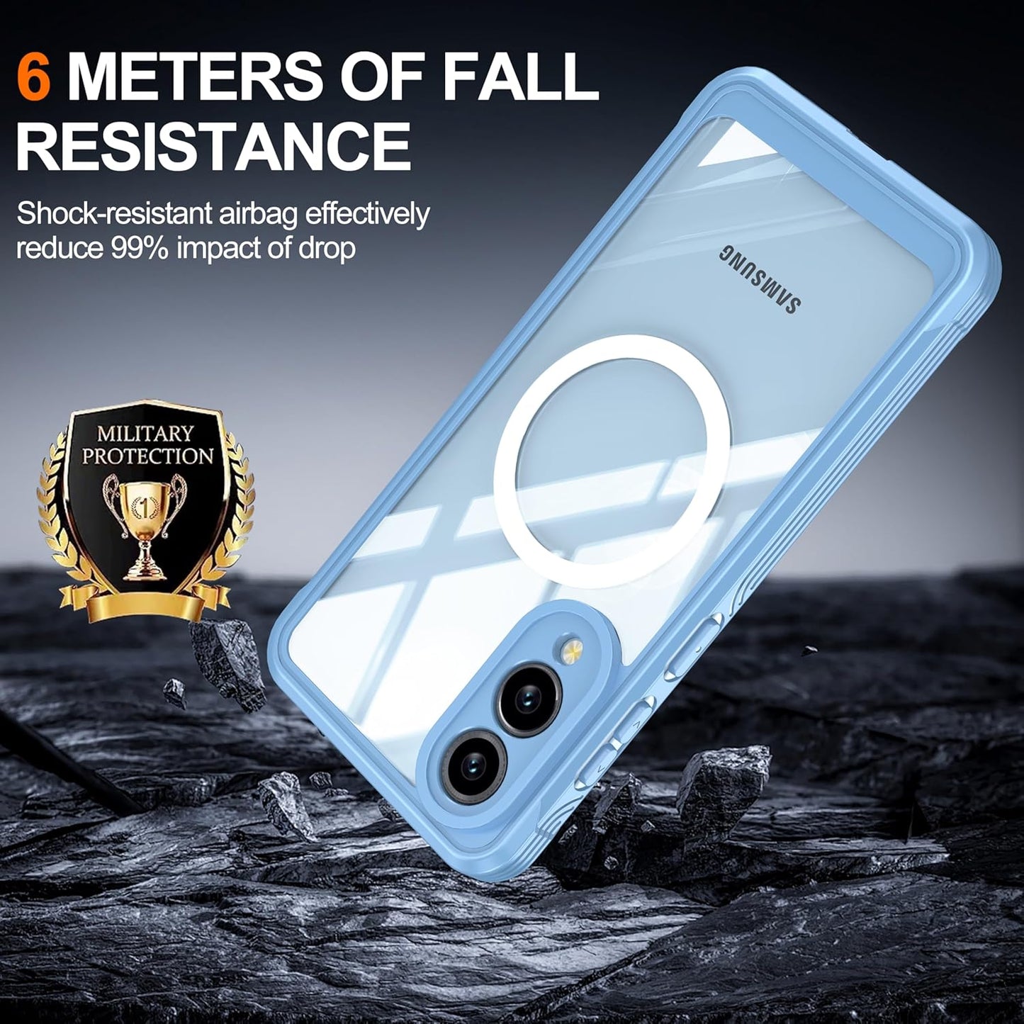 iTape Waterproof Phone Case Compatible with Samsung Galaxy S25 Edge, Tempered Glass Cover 360° Full Body Heavy Duty Protective Cover Shockproof and Shatterproof Wireless Charging Blue