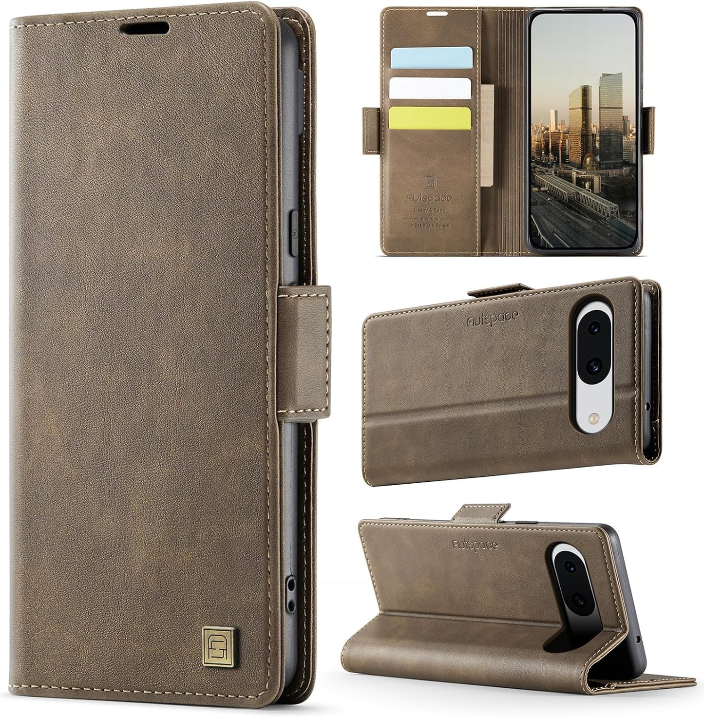 iTape Soft leather wallet case for Google Pixel 8a, RFID (anti-theft), wallet card slot flip cover stand for Google Pixel 8a Support wireless charging Blue