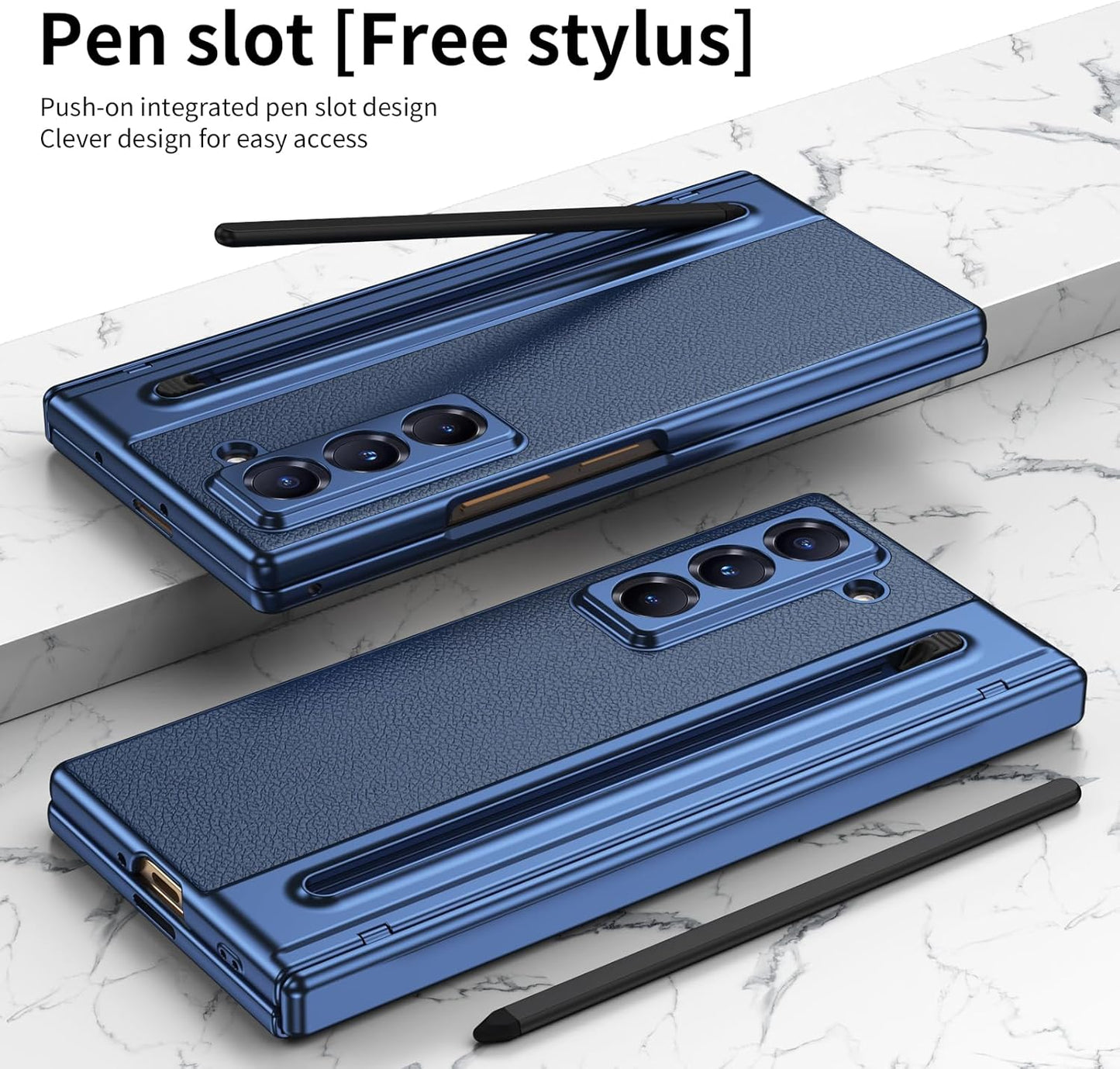 iTape Lightweight phone case for Samsung W25, hinged case supports wireless charging with lens protection, screen protector, complimentary stylus, drop-proof and fingerprint resistant Gold