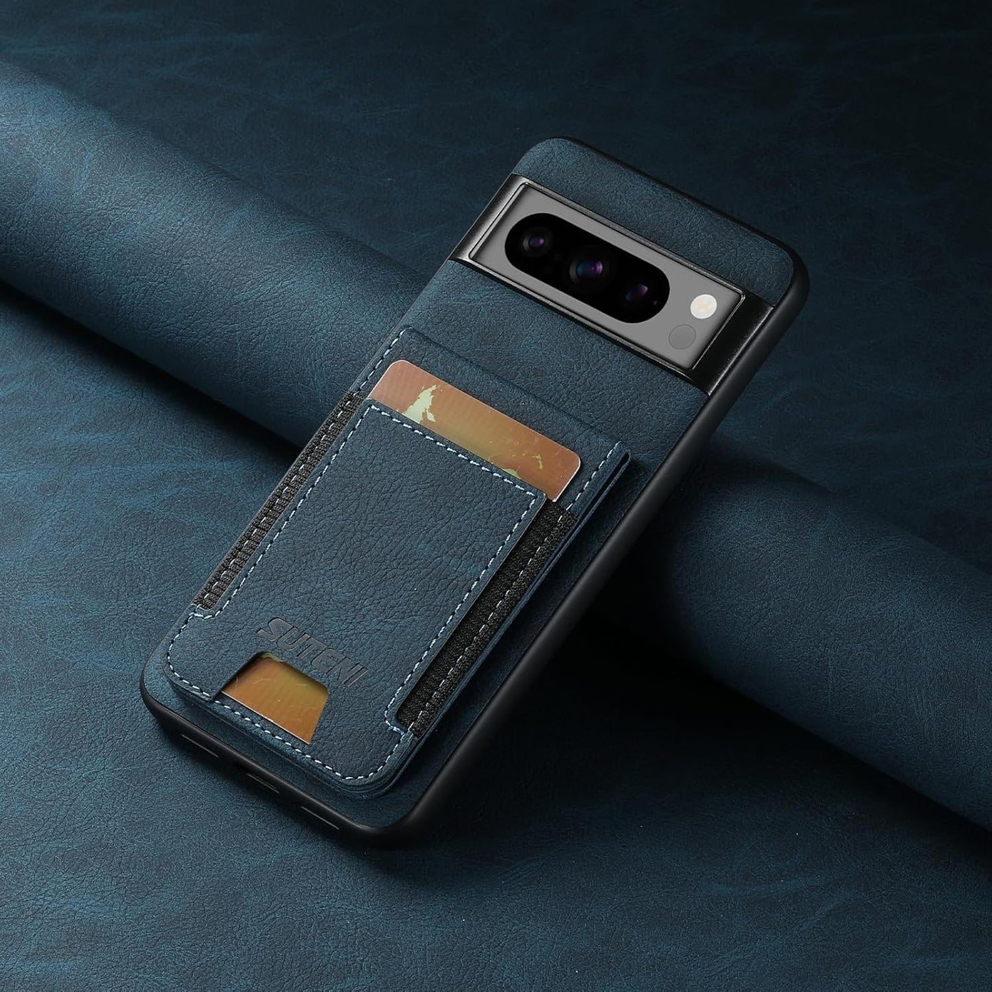 iTape Litchi Texture Phone Case for Google Pixel 8 Pro - Ultra-thin Simple Card Holder Phone Case with Stand Durable Buffer [Shockproof TPU Inner Shell] Black