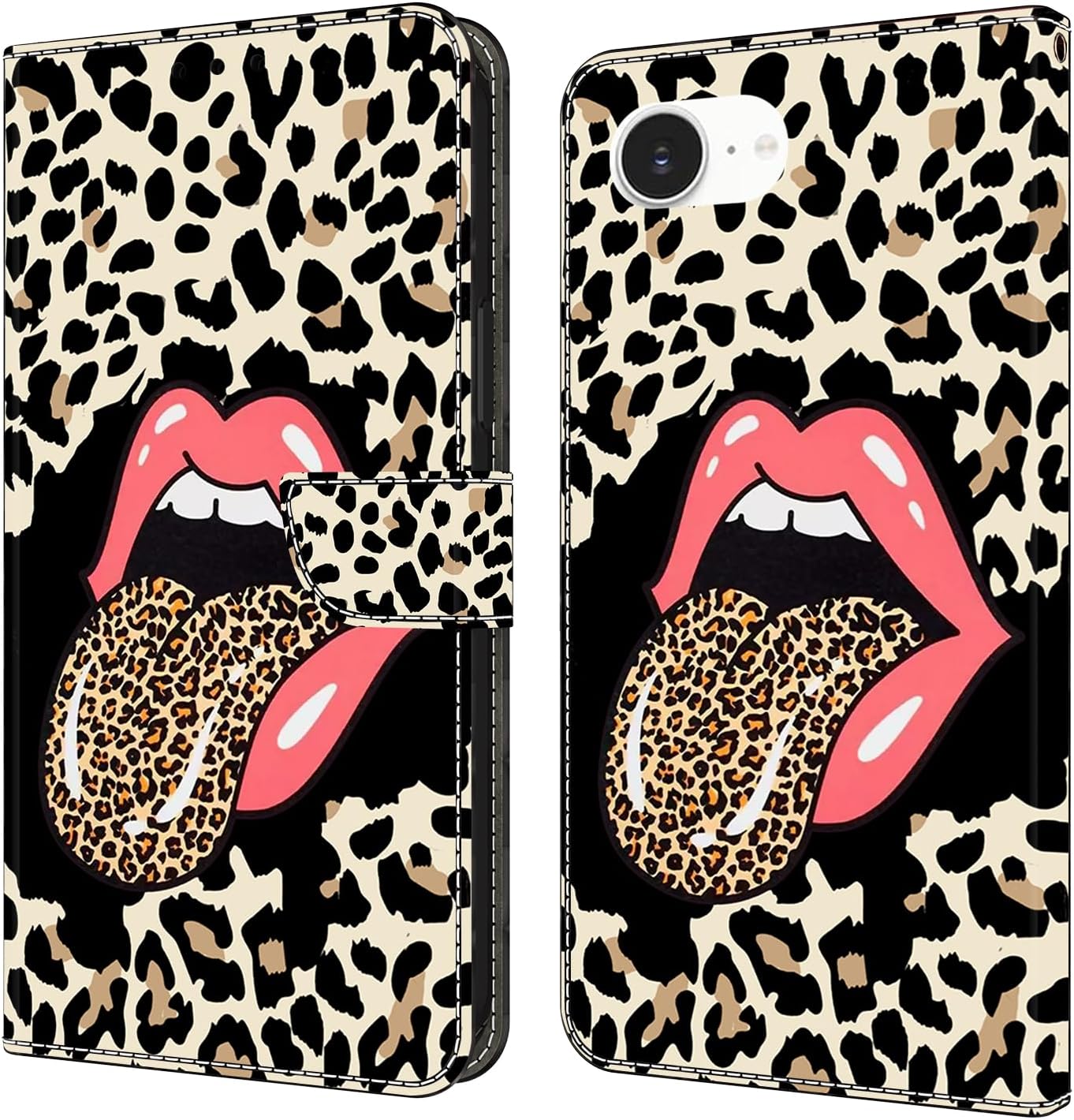 Graffiti wallet phone case for iPhone 16E, shockproof phone case, card slot wallet, flip stand phone case Mandala animal feather pattern