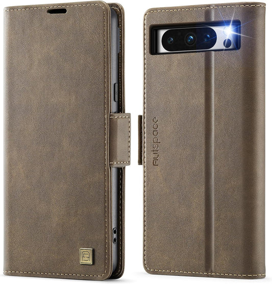 iTape Soft leather wallet case for Google Pixel 8 Pro, RFID (anti-theft), wallet card slot flip cover stand for Google Pixel 8 Pro Support wireless charging Brown